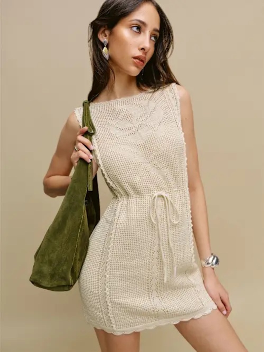 Reformation Lilliana Linen Cotton Crochet Dress Ivory - Size S